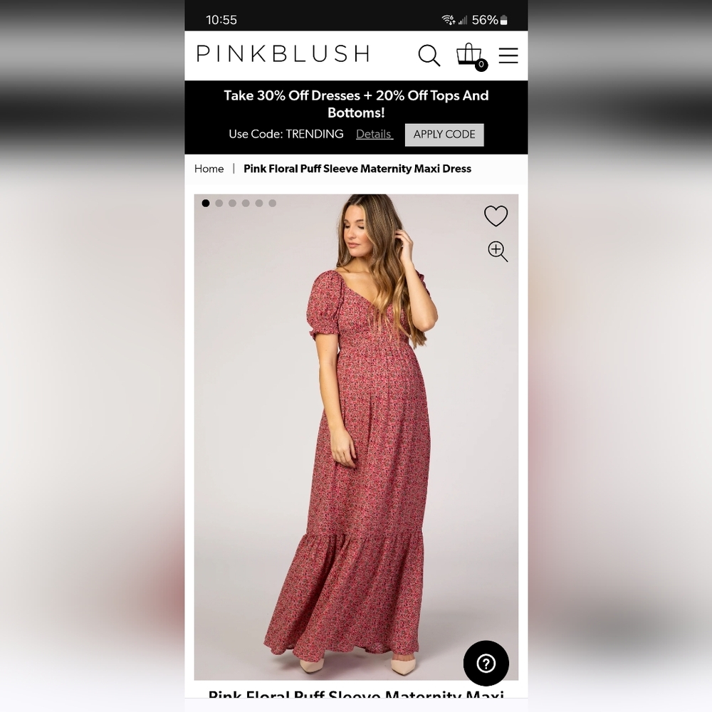 Pinkblush puff sleeve red pink floral gown